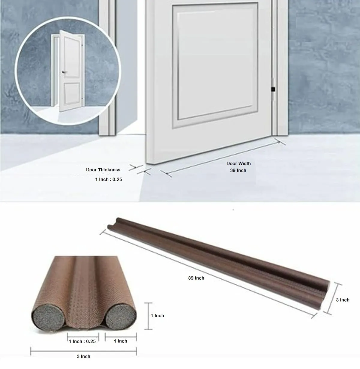 Pack of 3 Door Bottom Sealing Strip/Guard 120 GSM (39 Inches)