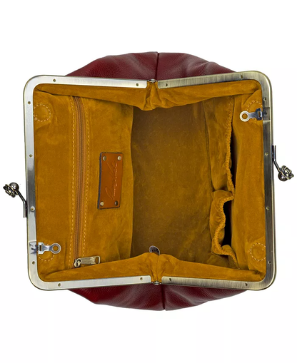 Kiss-lock Closure Adorned Leather Bag