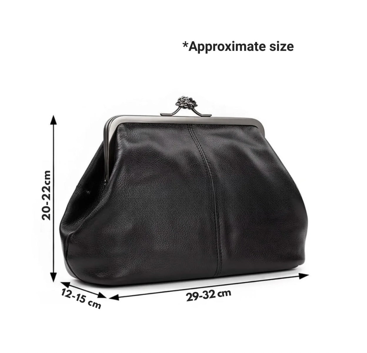 Kiss-lock Closure Adorned Leather Bag