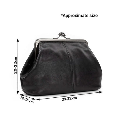 Kiss-lock Closure Adorned Leather Bag