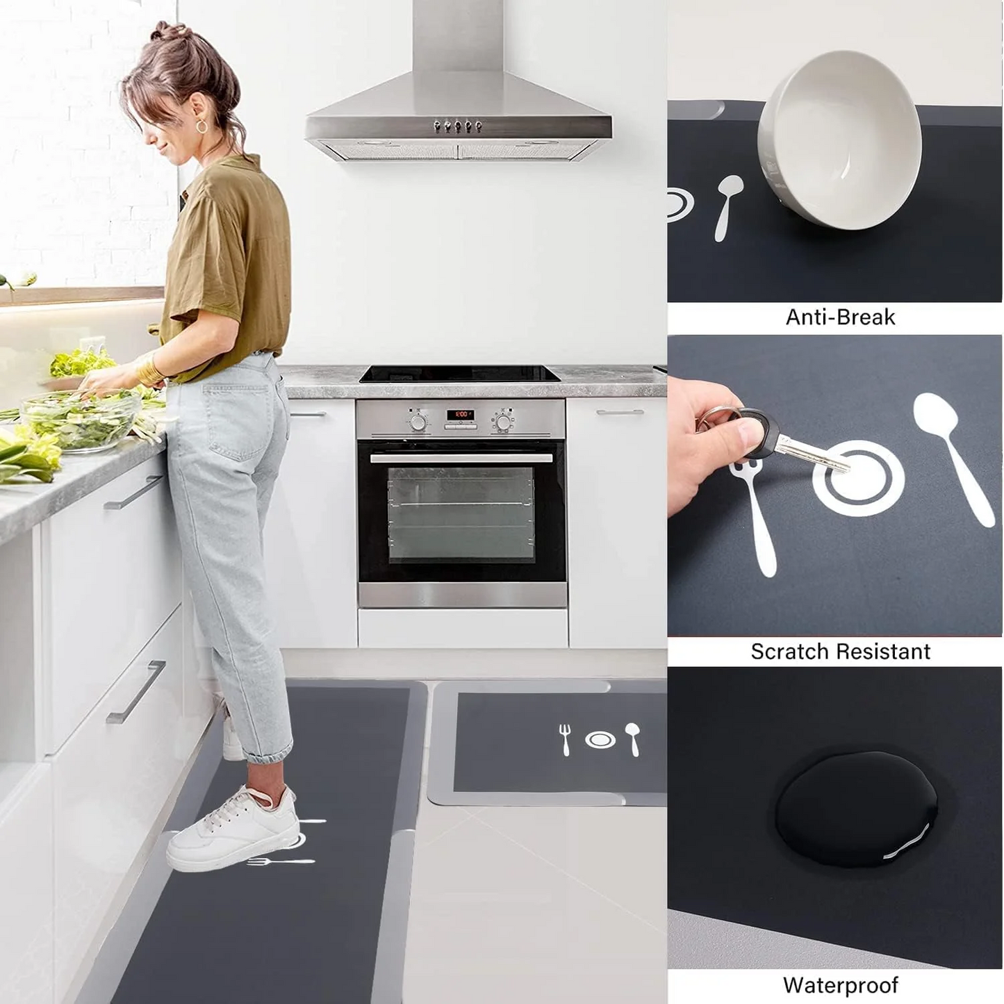 2-piece waterproof memory foam kitchen mat set